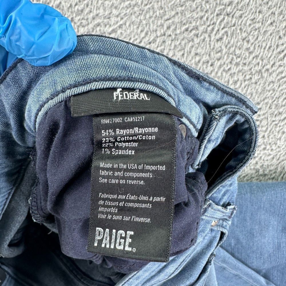 Paige Jeans Mens 30x30 Blue Federal Straight Stretch Denim USA Logo - Picture 9 of 11